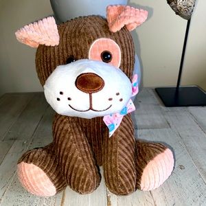 Hug&Luv Toy Sitting Plush Puppy Dog with Chevron Design Texture Gray Pink Toy